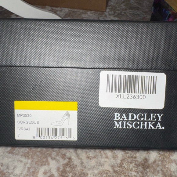 Badgley Mischka Champagne Satin Pump with Crystal Heel Accent - Picture 8 of 8